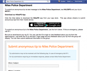 Nile police department facebook anonymous tip page