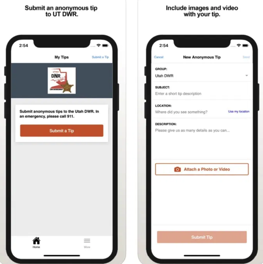 Utah wildlife crime tip application example