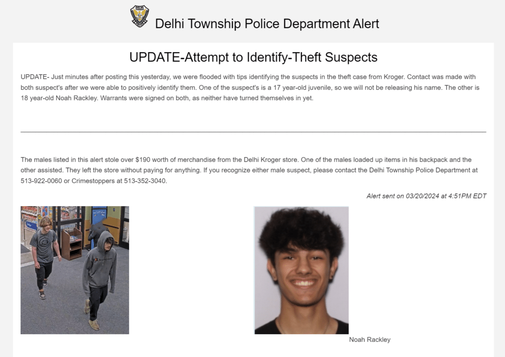 Delhi Township PD Alert